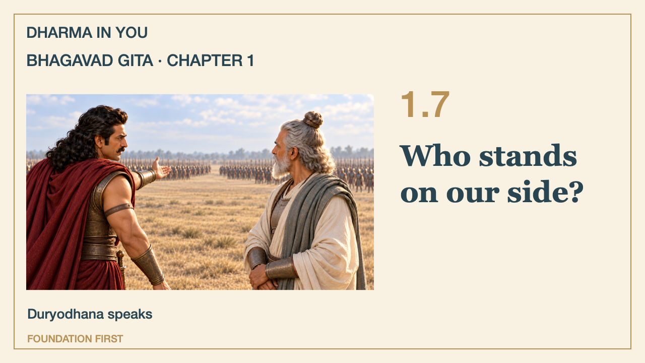Bhagavad Gita 1.7: Attention turns to our side