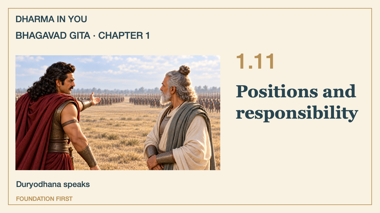 Bhagavad Gita 1.11: Positions and responsibility