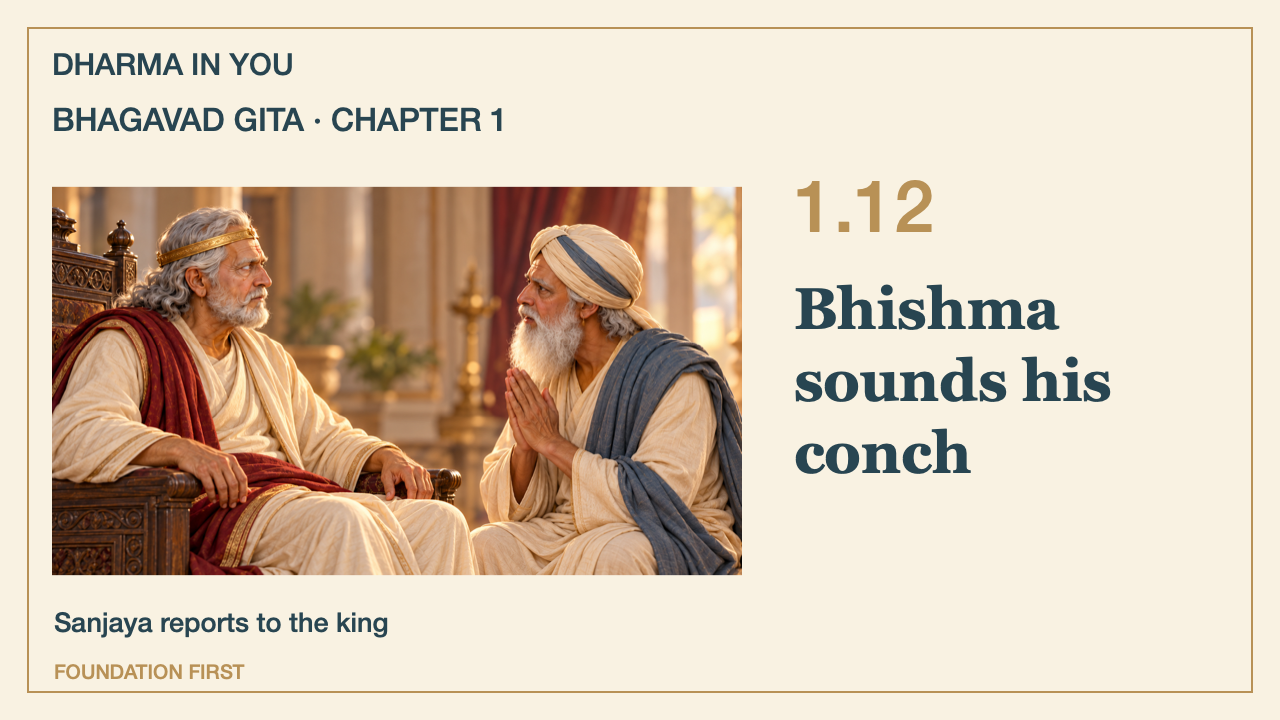 Bhagavad Gita 1.12: Bhishma sounds his conch