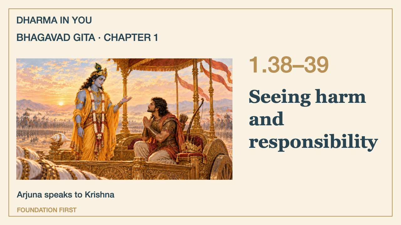 Bhagavad Gita 1.38–39: Seeing harm and taking responsibility